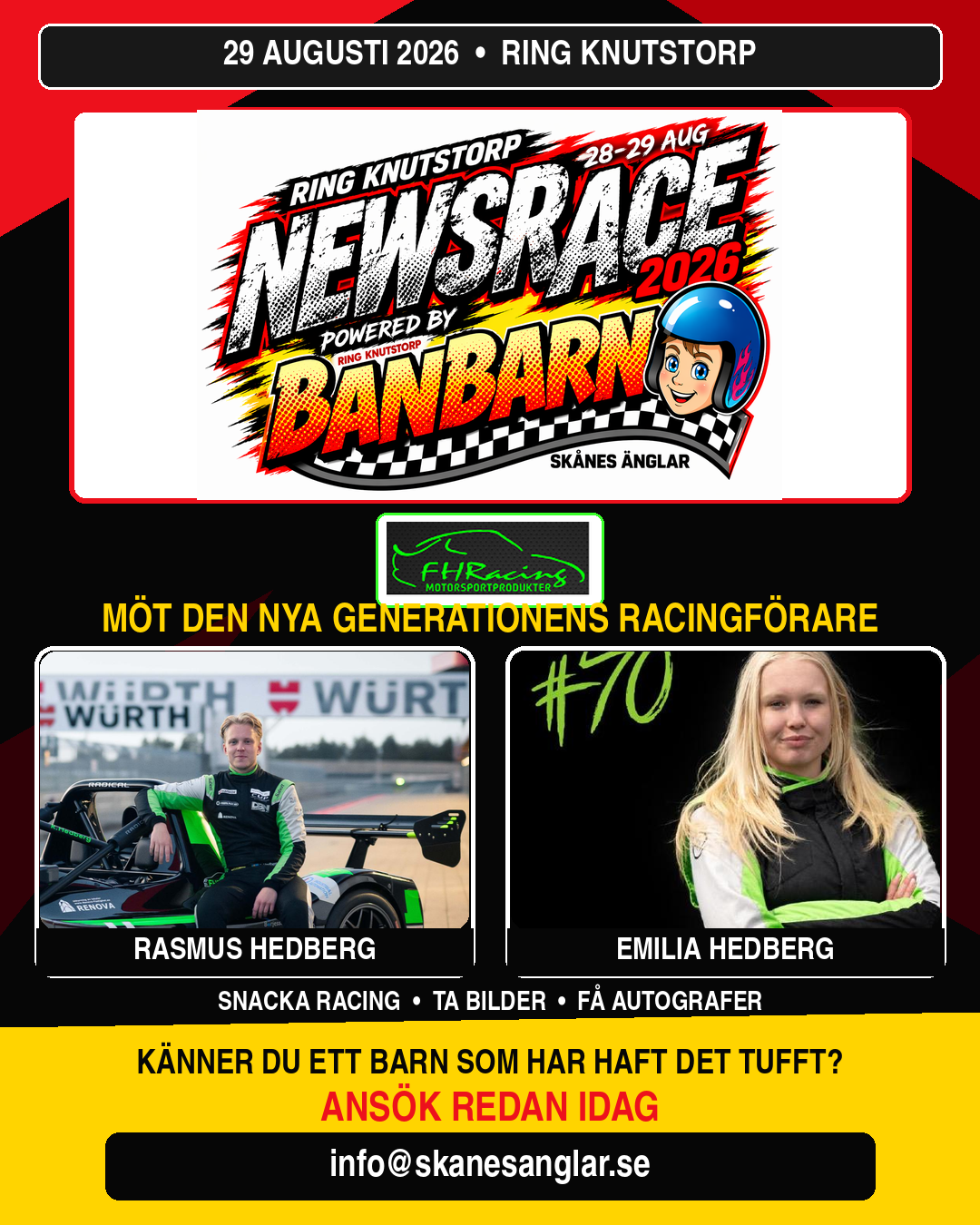 Möt den nya generationens racingförare – Rasmus och Emilia Hedberg från FH Racing på Ring Knutstorp 29 augusti 2026